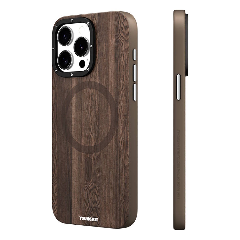 iPhone 14 Pro Max Kılıf Magsafe Şarj Özellikli Sararmaya Dayanıklı Youngkit Wood Forest Serisi Kılıf