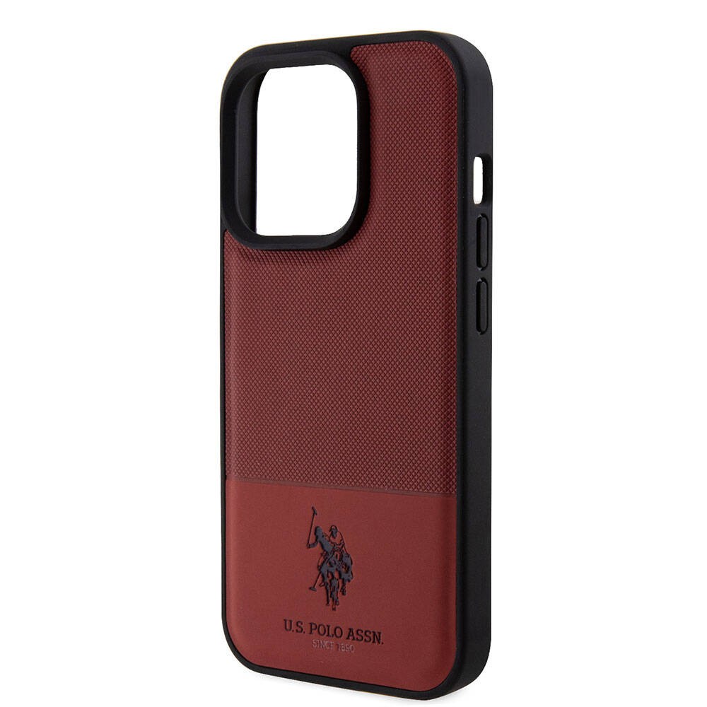 iPhone 15 Pro Kılıf U.S. Polo Assn. Orjinal Lisanslı Suni Deri Arka Yüzey Baskı Logolu Örgü Desenli Kılıf