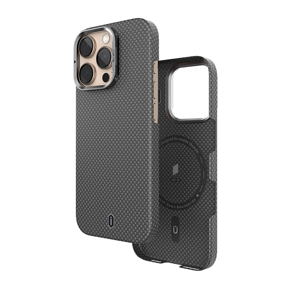 Apple iPhone 16 Pro Kılıf Wiwu DCC-208 M-safe Şarj Özellikli Kamera Standlı Aramid Fiber Tasarım Kevlar Kapak