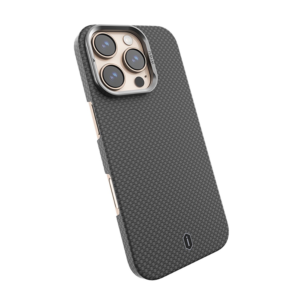 Apple iPhone 16 Pro Kılıf Wiwu DCC-208 M-safe Şarj Özellikli Kamera Standlı Aramid Fiber Tasarım Kevlar Kapak