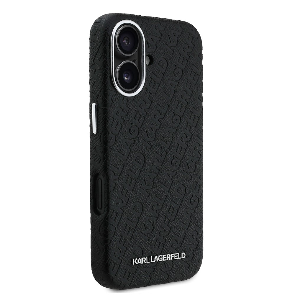 Apple iPhone 16 Kılıf Karl Lagerfeld Orjinal Lisanslı PU Deri Damgalı Metal Yazı Logolu Kapak