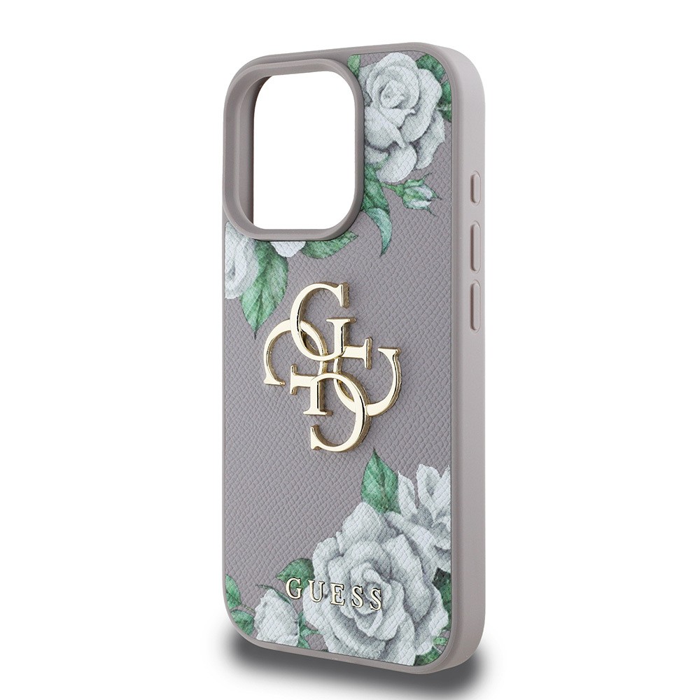 Apple iPhone 15 Pro Max Kılıf Guess Orjinal Lisanslı Gül Baskılı Büyük Metal Logo Dizaynlı Kapak