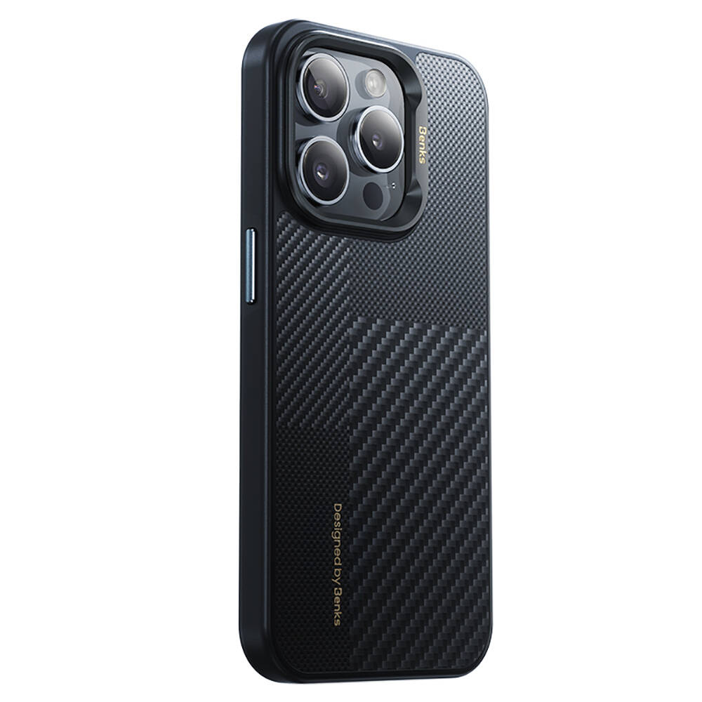 iPhone 15 Pro Max Kılıf Magsafe Şarj Özellikli Karbon Fiber Benks Montage Hybrid Armor Pro Kevlar Kılıf