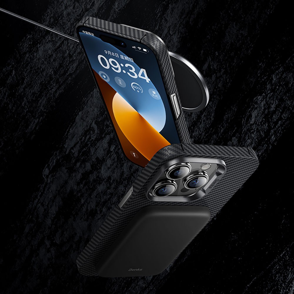 iPhone 14 Pro Max Kılıf Magsafe Özellikli Karbon Fiber Benks 600D Essential Kevlar Kılıf