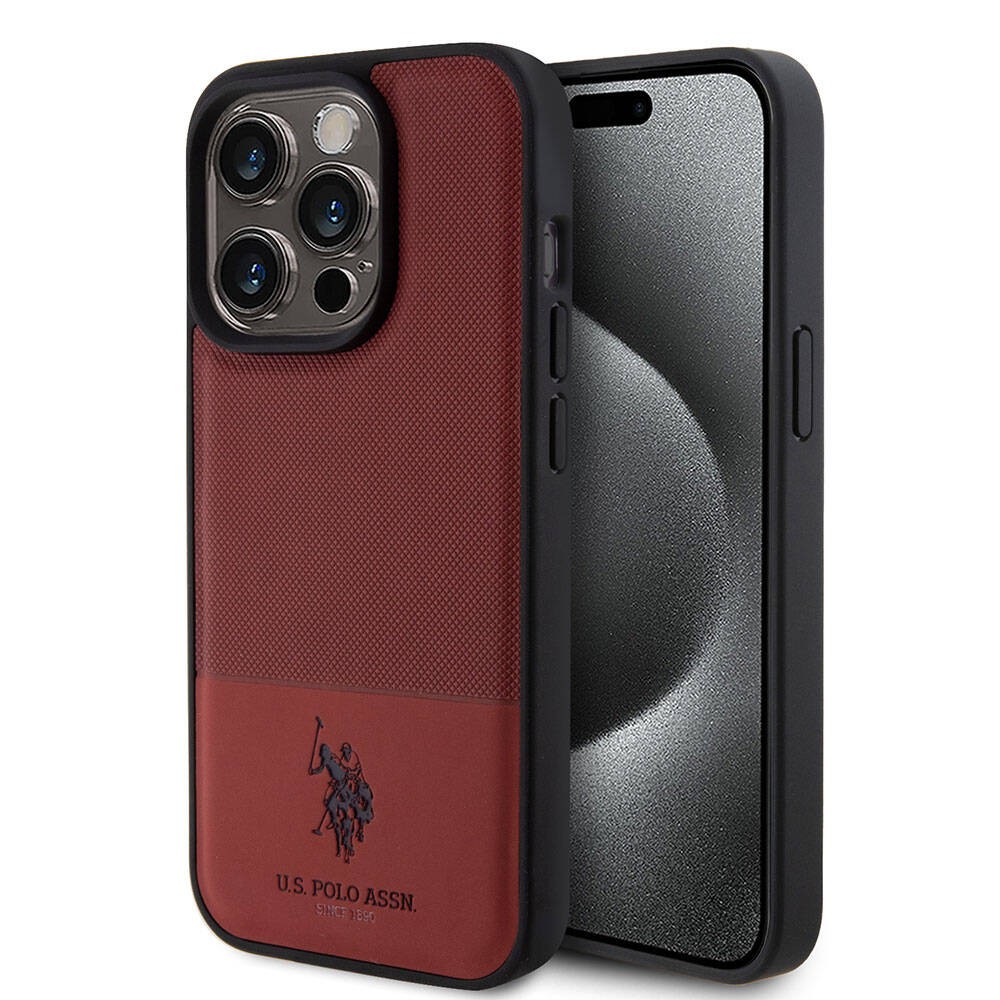 iPhone 15 Pro Kılıf U.S. Polo Assn. Orjinal Lisanslı Suni Deri Arka Yüzey Baskı Logolu Örgü Desenli Kılıf