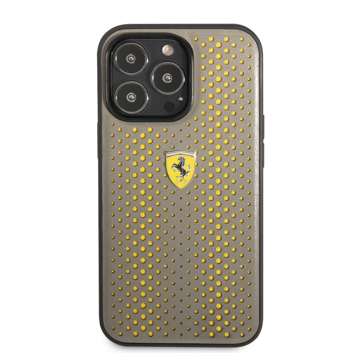 iPhone 14 Pro Max Kılıf Ferrari Deri Sarı Noktalı Dizayn Kılıf
