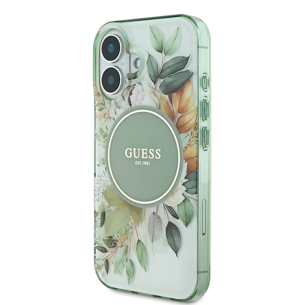 iPhone 16 Plus Kılıf Guess Orjinal Lisanslı Magsafe Şarj Özellikli IML Baskılı Yazı Logolu Flower Tonal Circle Kılıf