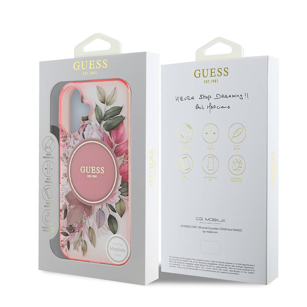 iPhone 16 Plus Kılıf Guess Orjinal Lisanslı Magsafe Şarj Özellikli IML Baskılı Yazı Logolu Flower Tonal Circle Kılıf