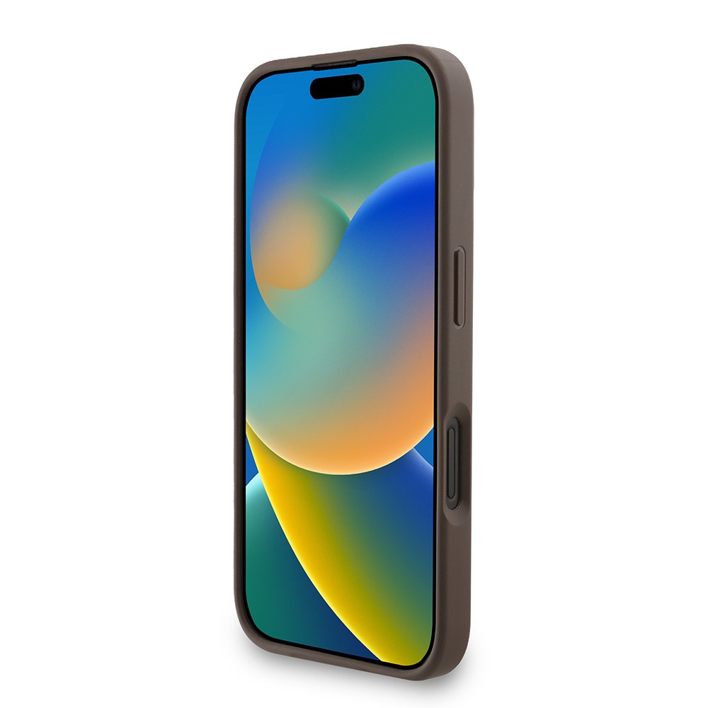 Apple iPhone 16 Plus Kılıf Guess Orjinal Lisanslı M-safe Şarj Özellikli PU Deri Bilek Askı İpli Yazı Logolu Kapak