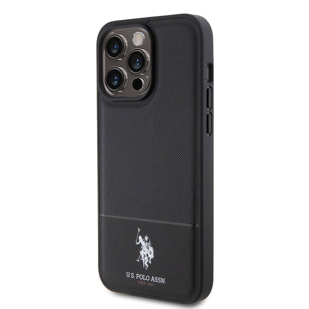 iPhone 15 Pro Kılıf U.S. Polo Assn. Orjinal Lisanslı Suni Deri Arka Yüzey Baskı Logolu Örgü Desenli Kılıf
