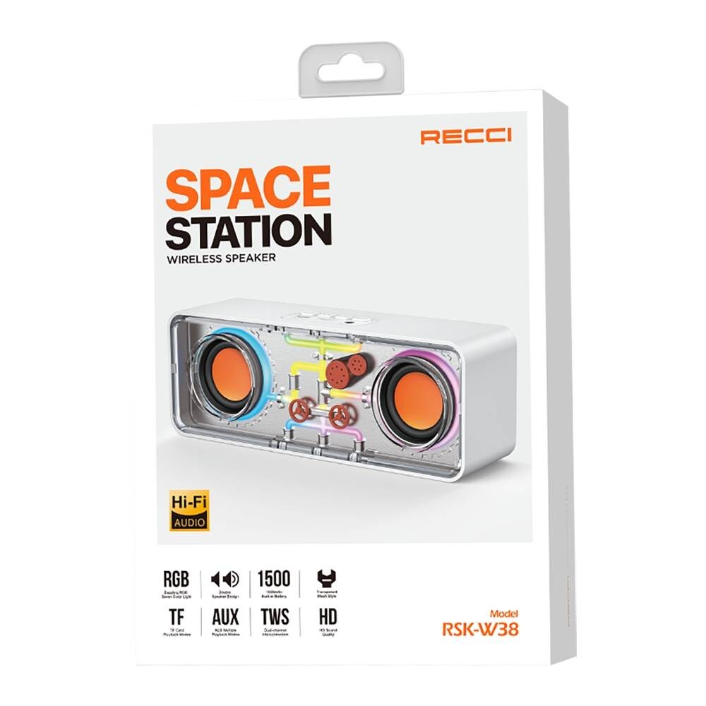 Recci RSK-W38 Space Station Serisi RGB Led Işıklı Bluetooth Hoparlör FM Radio Özellikli