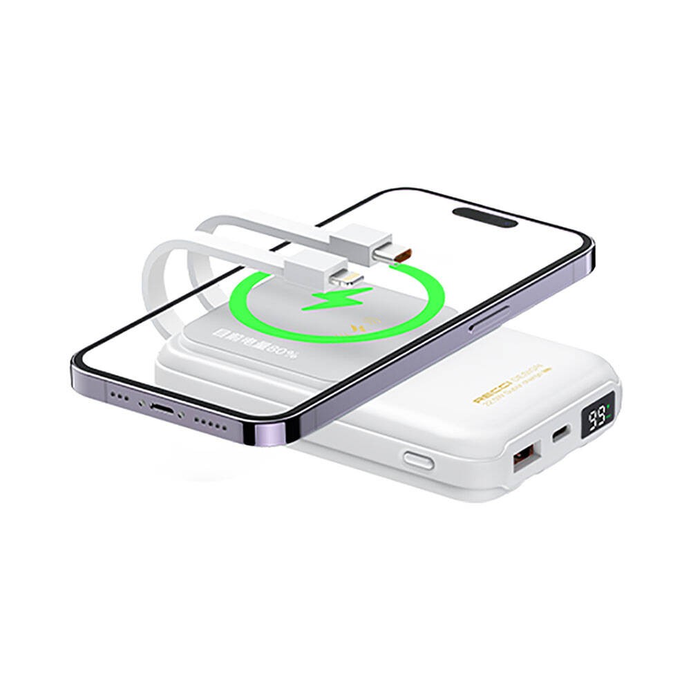 Recci RPB-W10 Polaris Serisi Çift Kablolu LED Dijital Göstergeli Wireless Powerbank 15W 10000mAh