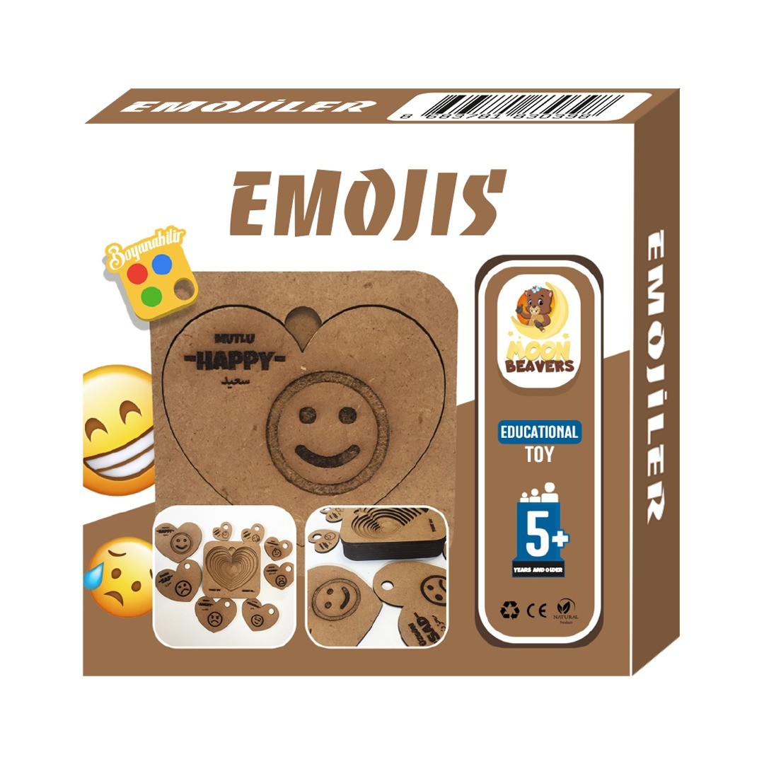 Wooden Emojis Set, Wooden Painting, Montessori Toys, Emotions, For Toddlers