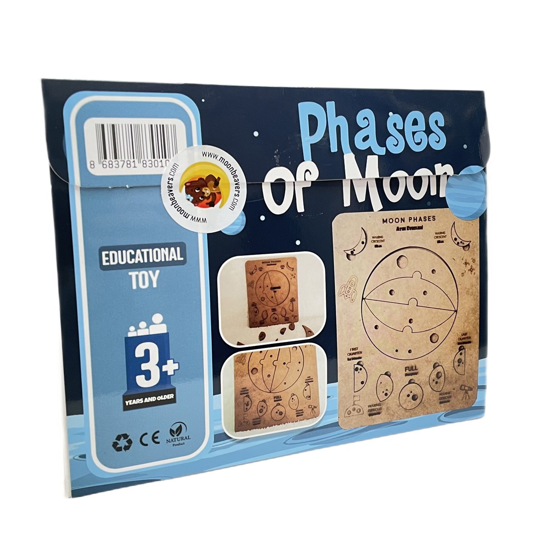 Phases of the Moon, Scientific Educational Toy, Gift for Toddlers, Wooden, Coloring Game