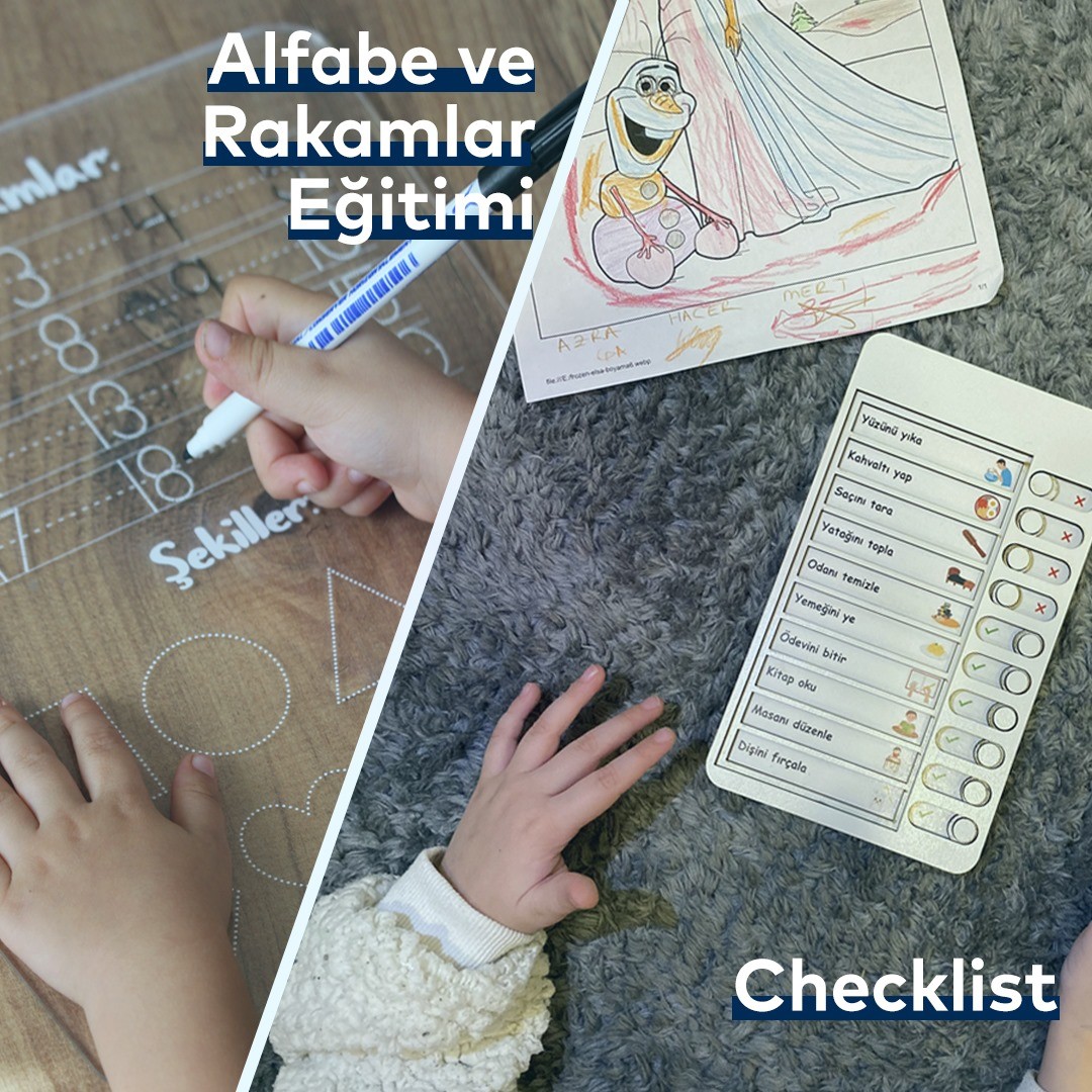 Alfabe Ve Rakamlar Eğitimi, Yazı Farklındalığı Seti, Karne Hediyesi, Hediye Seti - 2'li Set + Çocuk Günlük Checklist