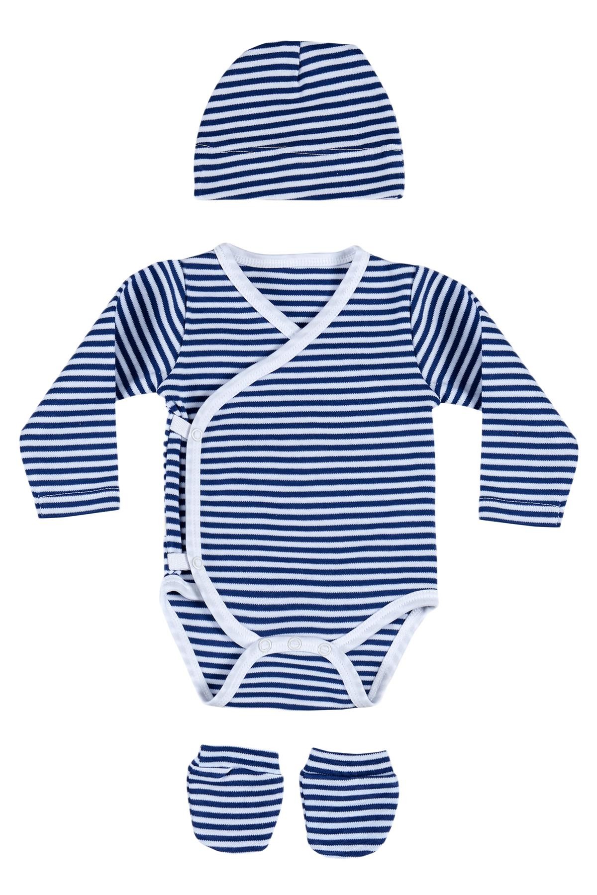 Sea Blue Bebek Takımı 3 Parça Unisex Pamuk 6-9 Ay Zıbın Şapka Eldiven Hediye Seti