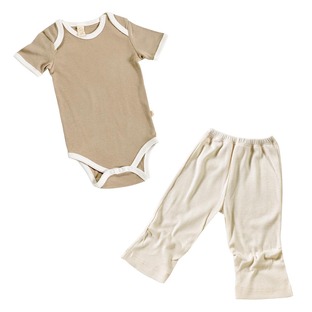 Coco Cream Organik Bodysuit Pantolon Takımı 2 Parça | Bebek Pantolon ve Zıbın Body Seti