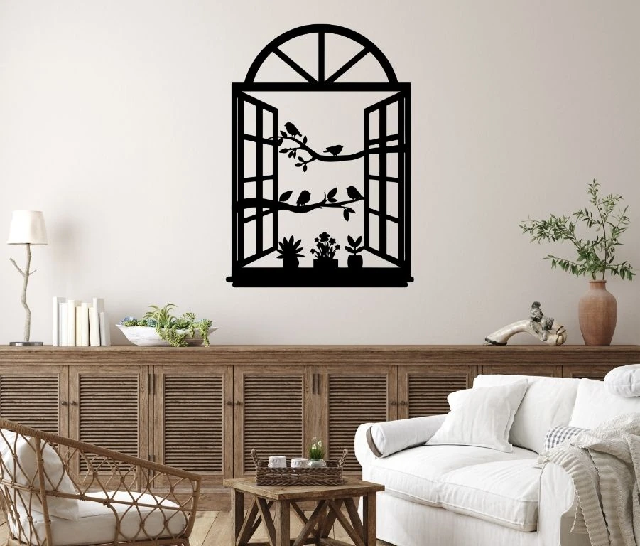 Pencere & kuş duvar dekoru