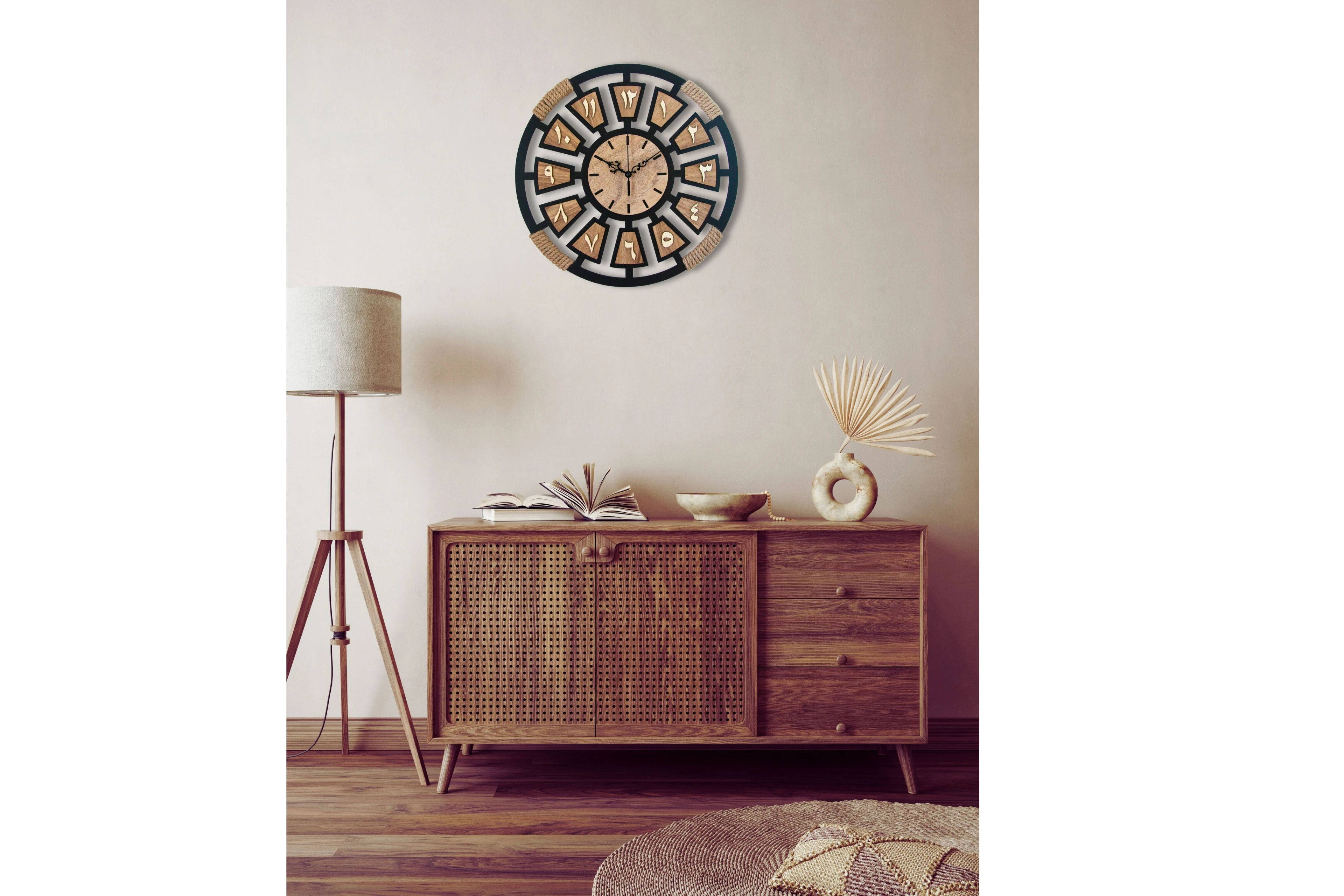 Nevâ Dekoratif Hasır İp Sargılı Duvar Saati