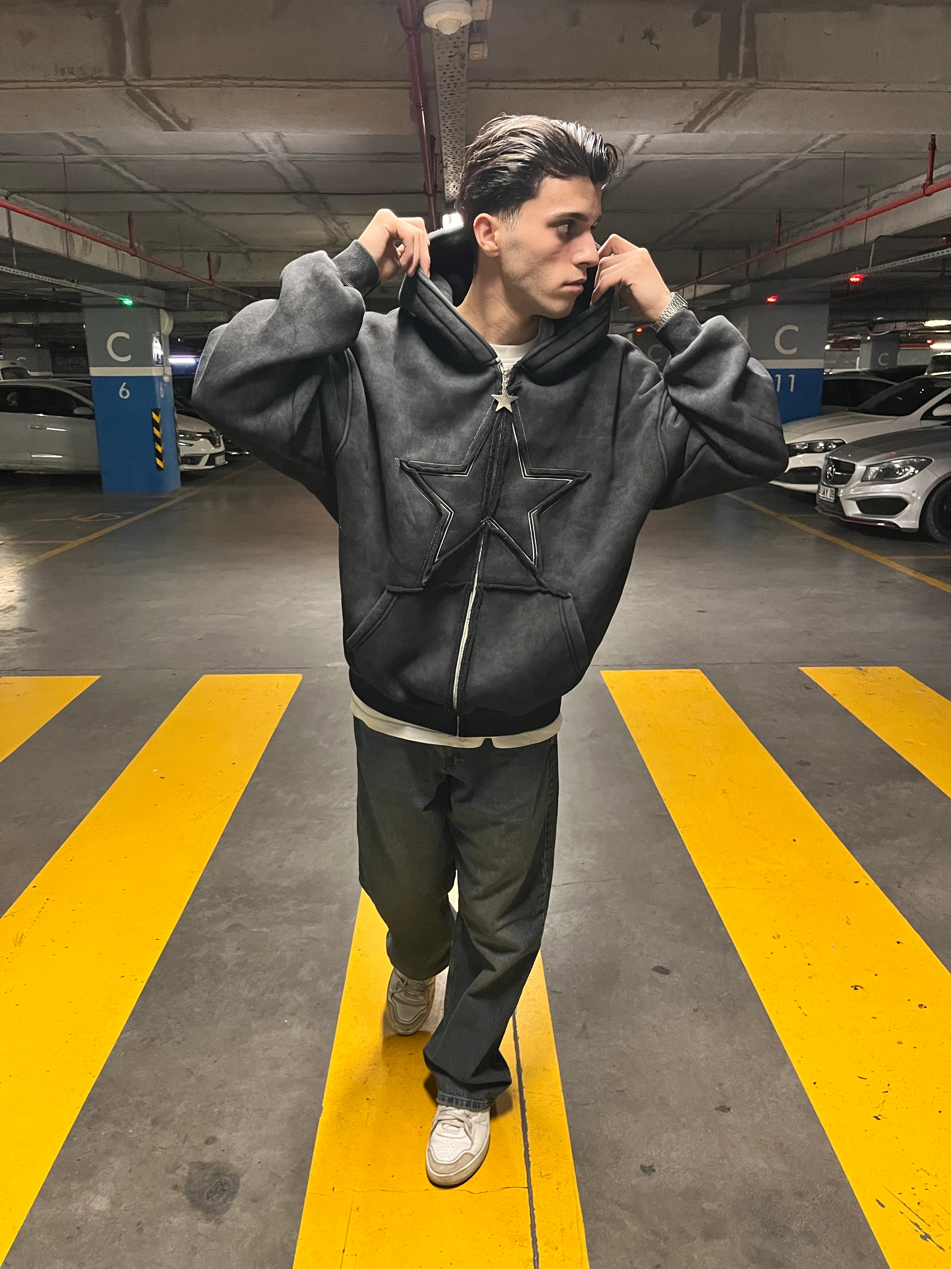 YILDIZ STRAYT WASHED ZİP - SİYAH