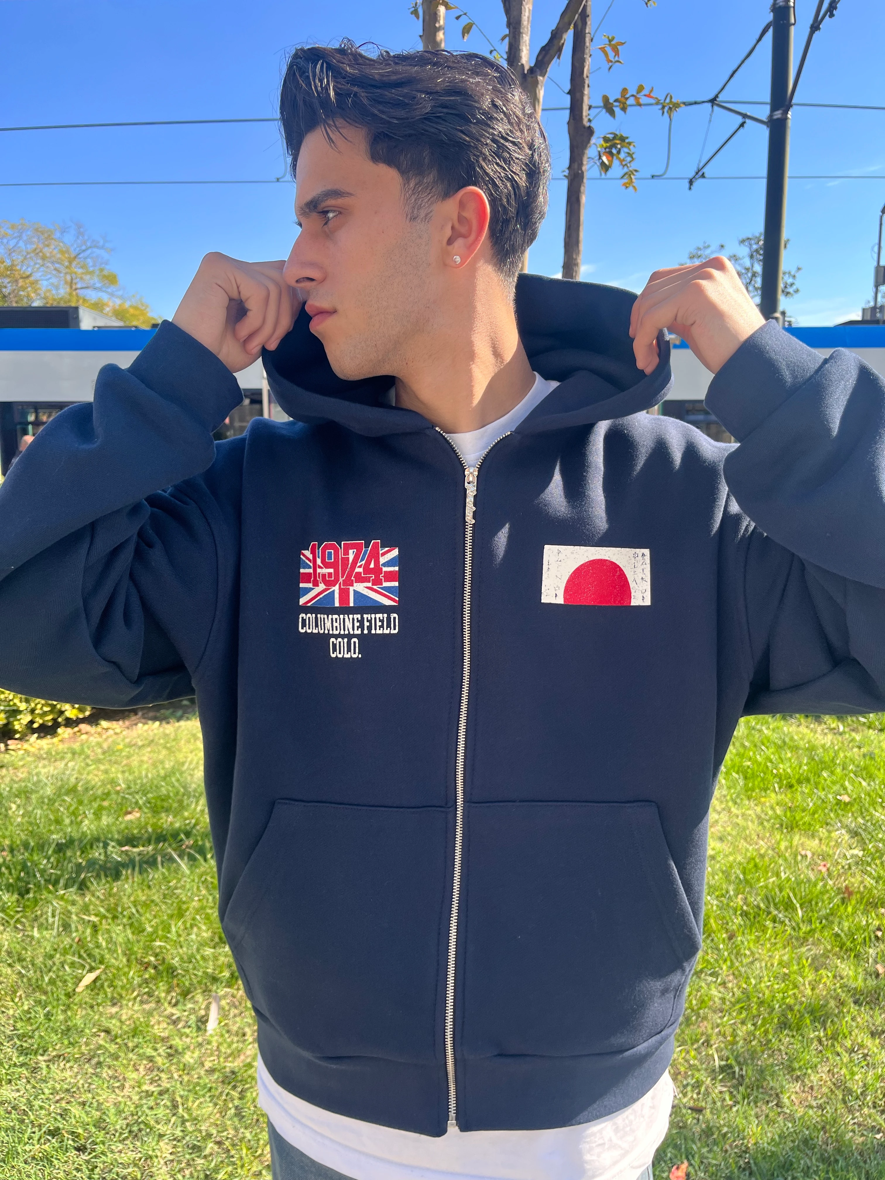 DİEGONEL WAR BASKILI ZİP - LACİVERT