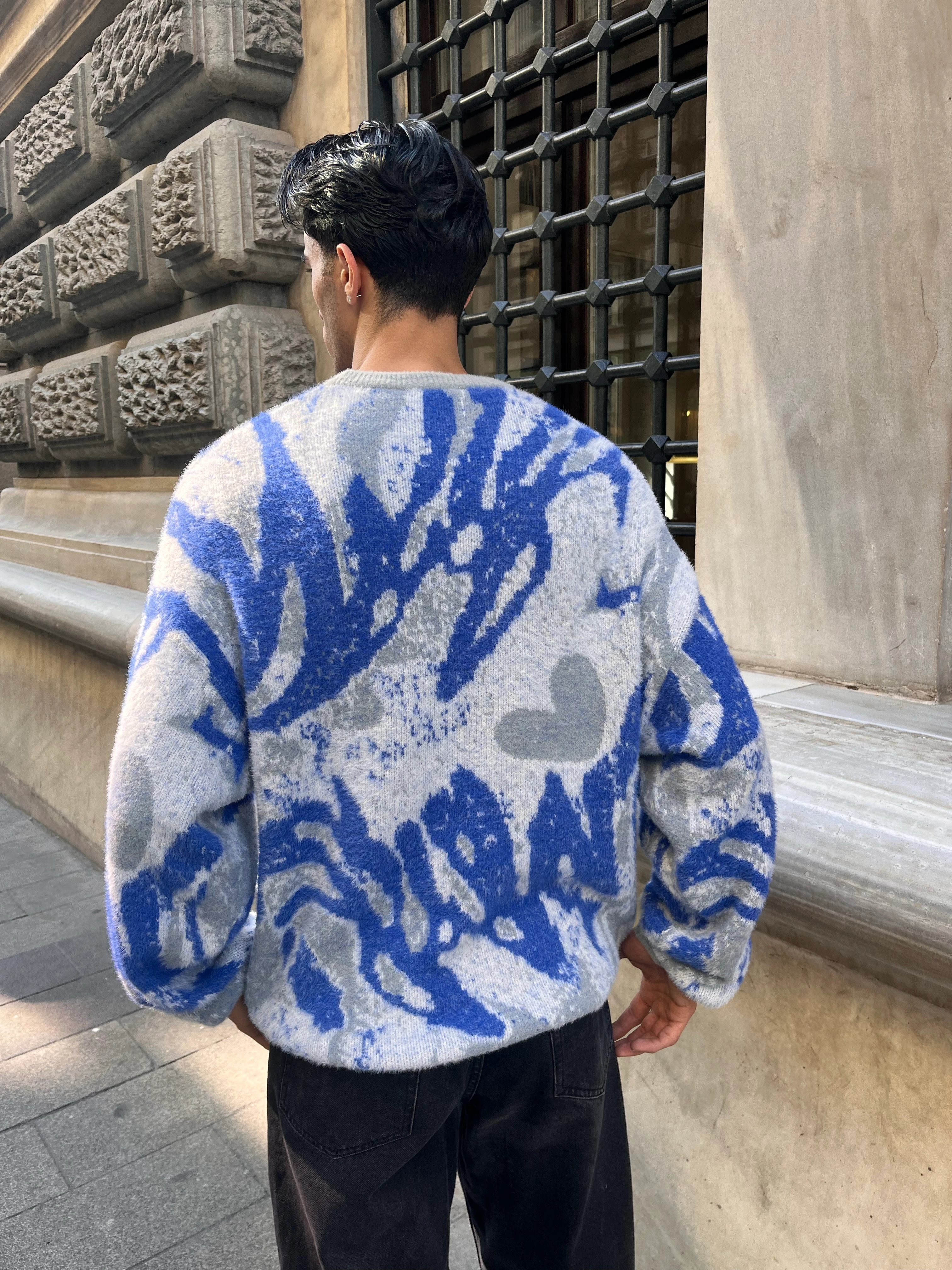 HEART DESİNG  TRİKO KAZAK - MAVİ