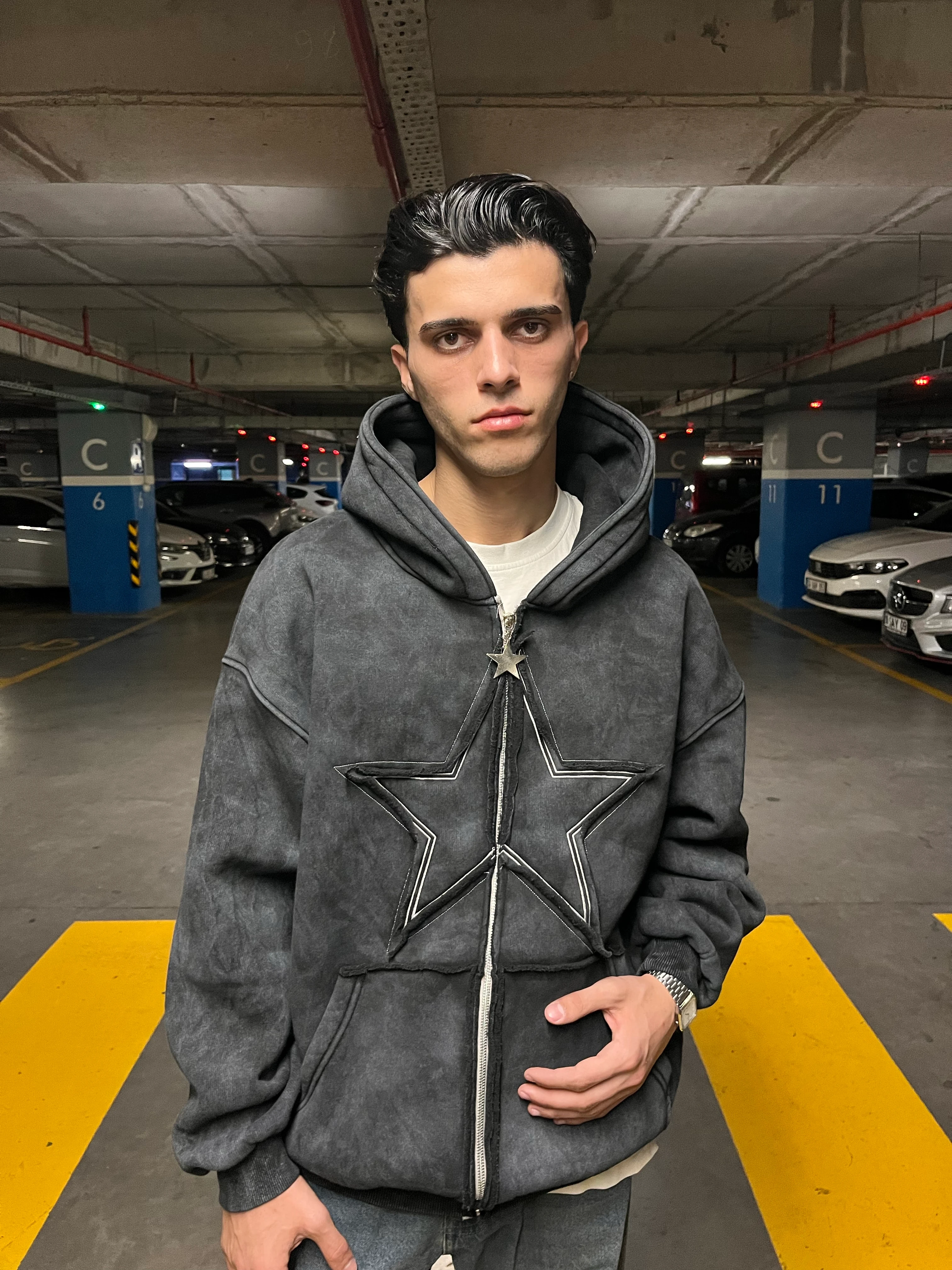 YILDIZ STRAYT WASHED ZİP - SİYAH