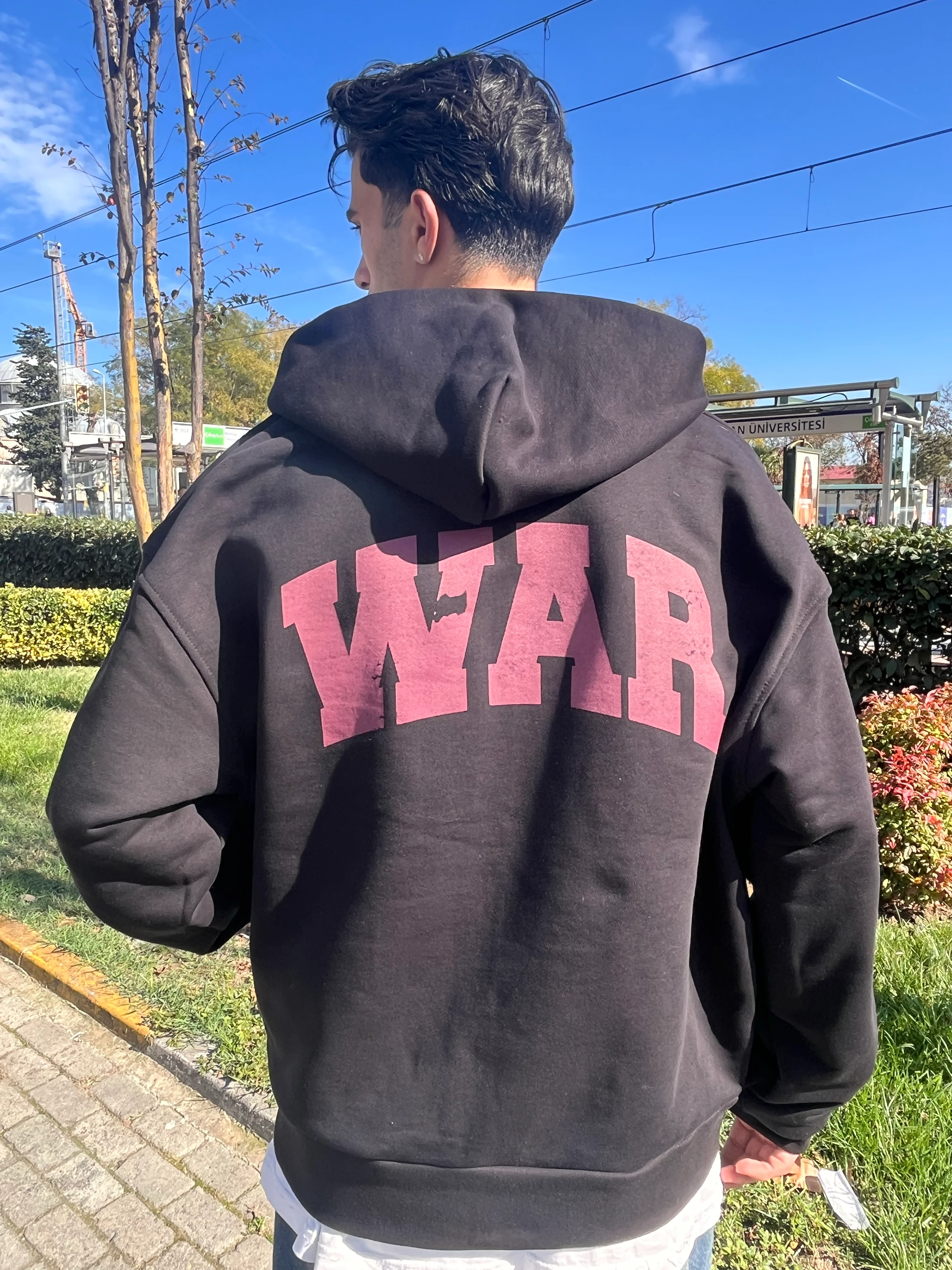  DİEGONEL WAR BASKILI ZİP - SİYAH