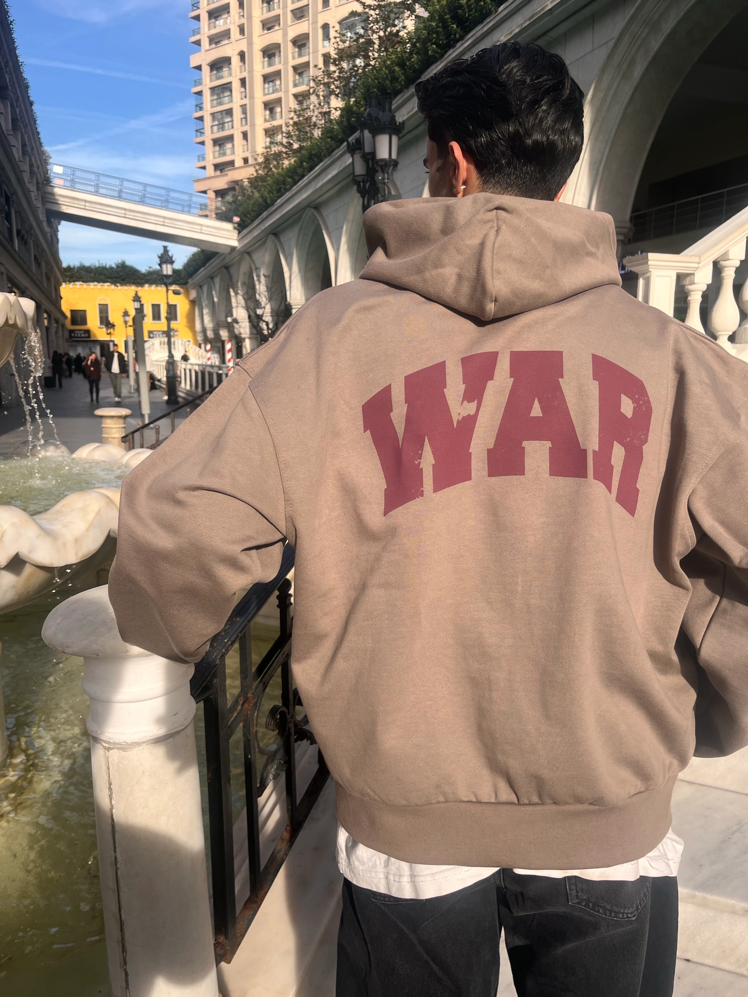 DİEGONEL WAR BASKILI ZİP - KAHVERENGİ