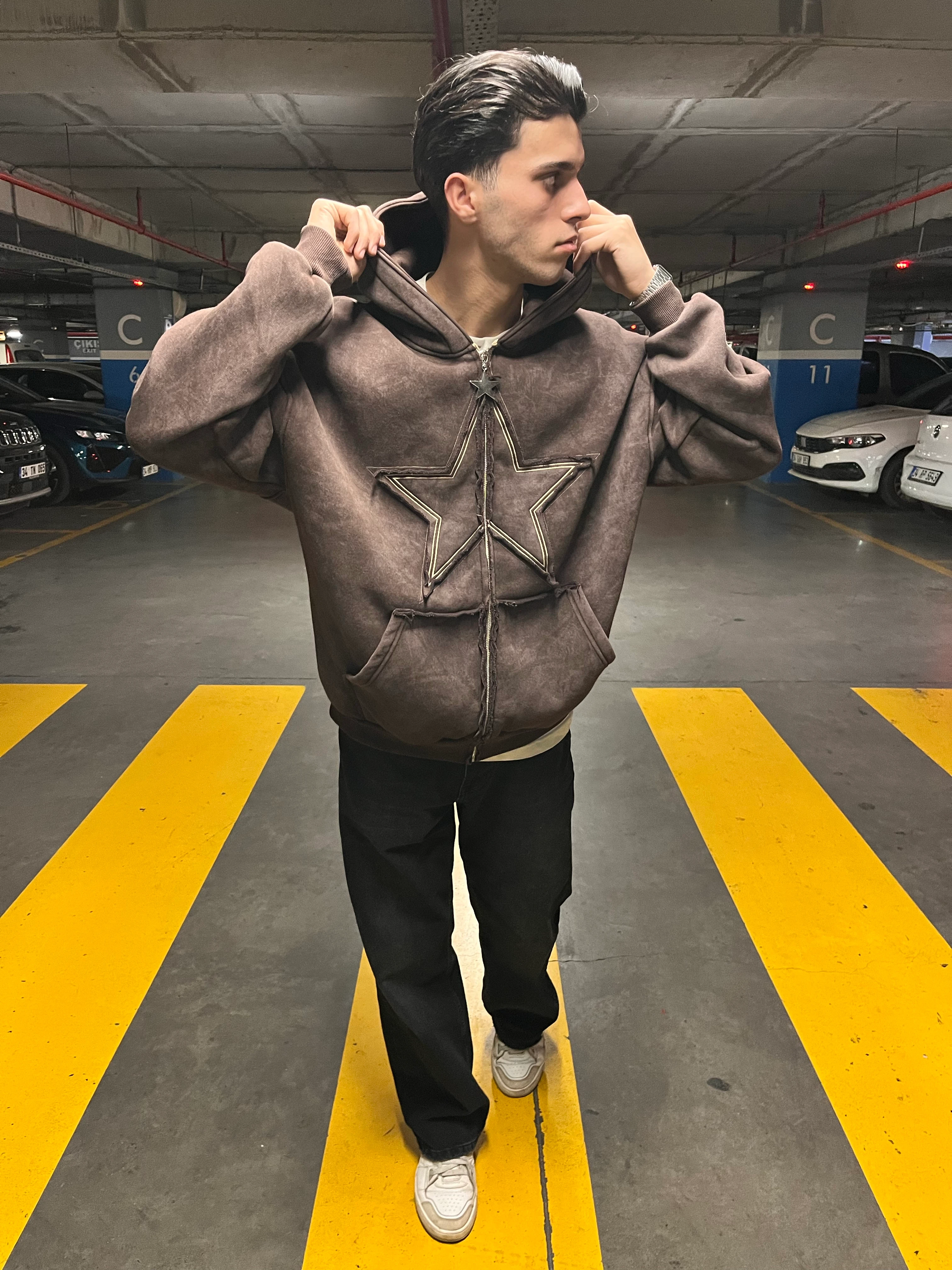 YILDIZ STRAYT WASHED ZİP - KAHVERENGİ