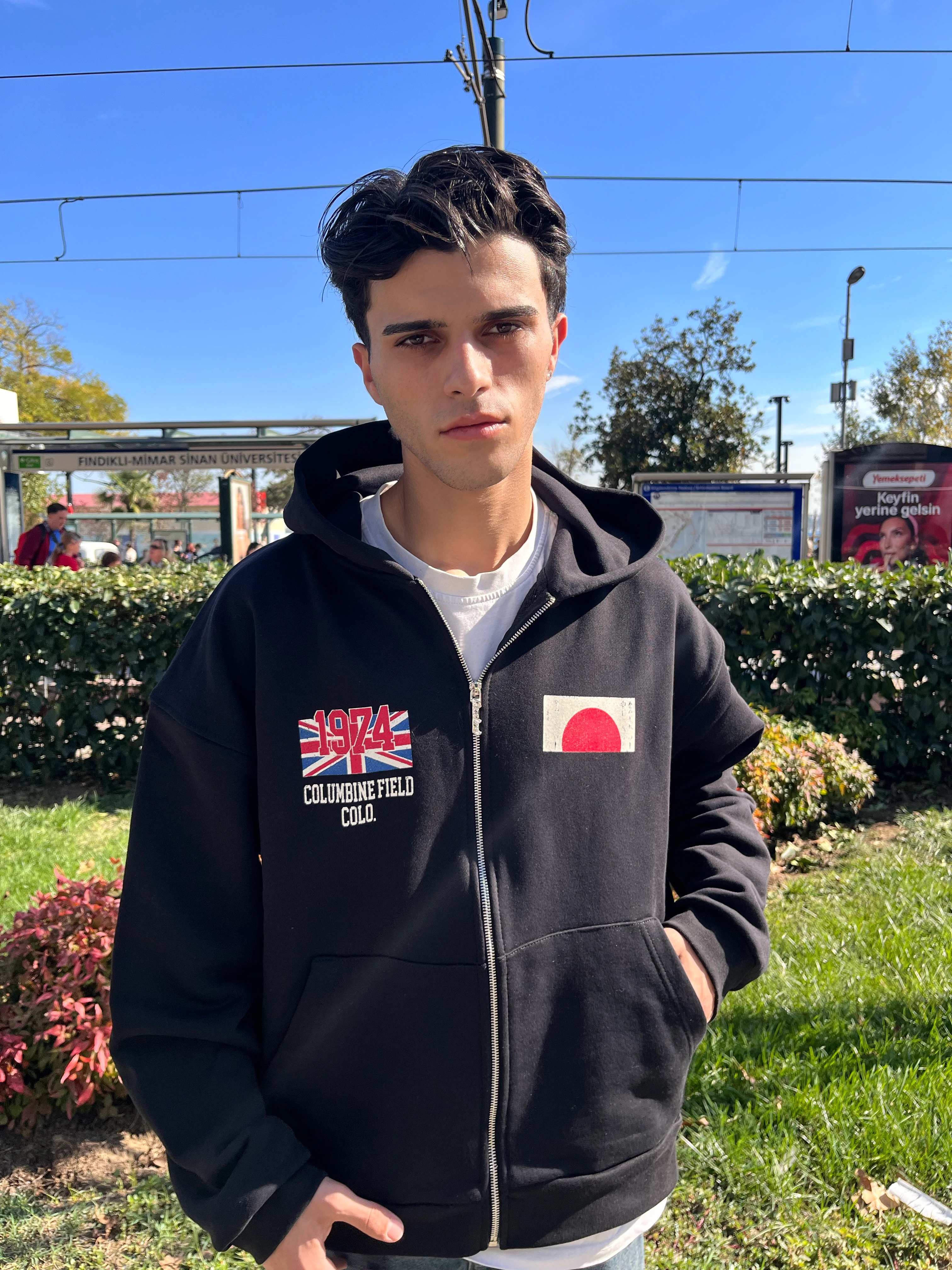  DİEGONEL WAR BASKILI ZİP - SİYAH