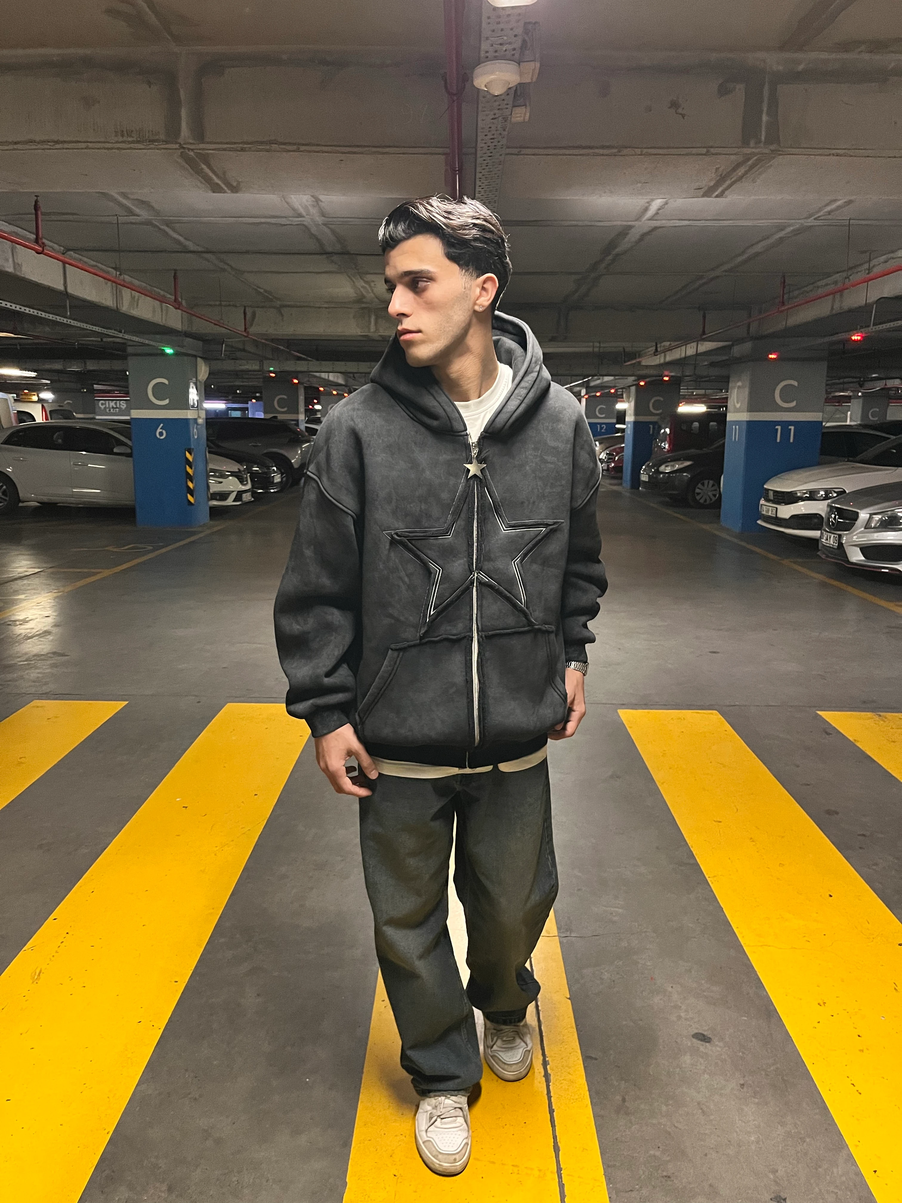 YILDIZ STRAYT WASHED ZİP - SİYAH