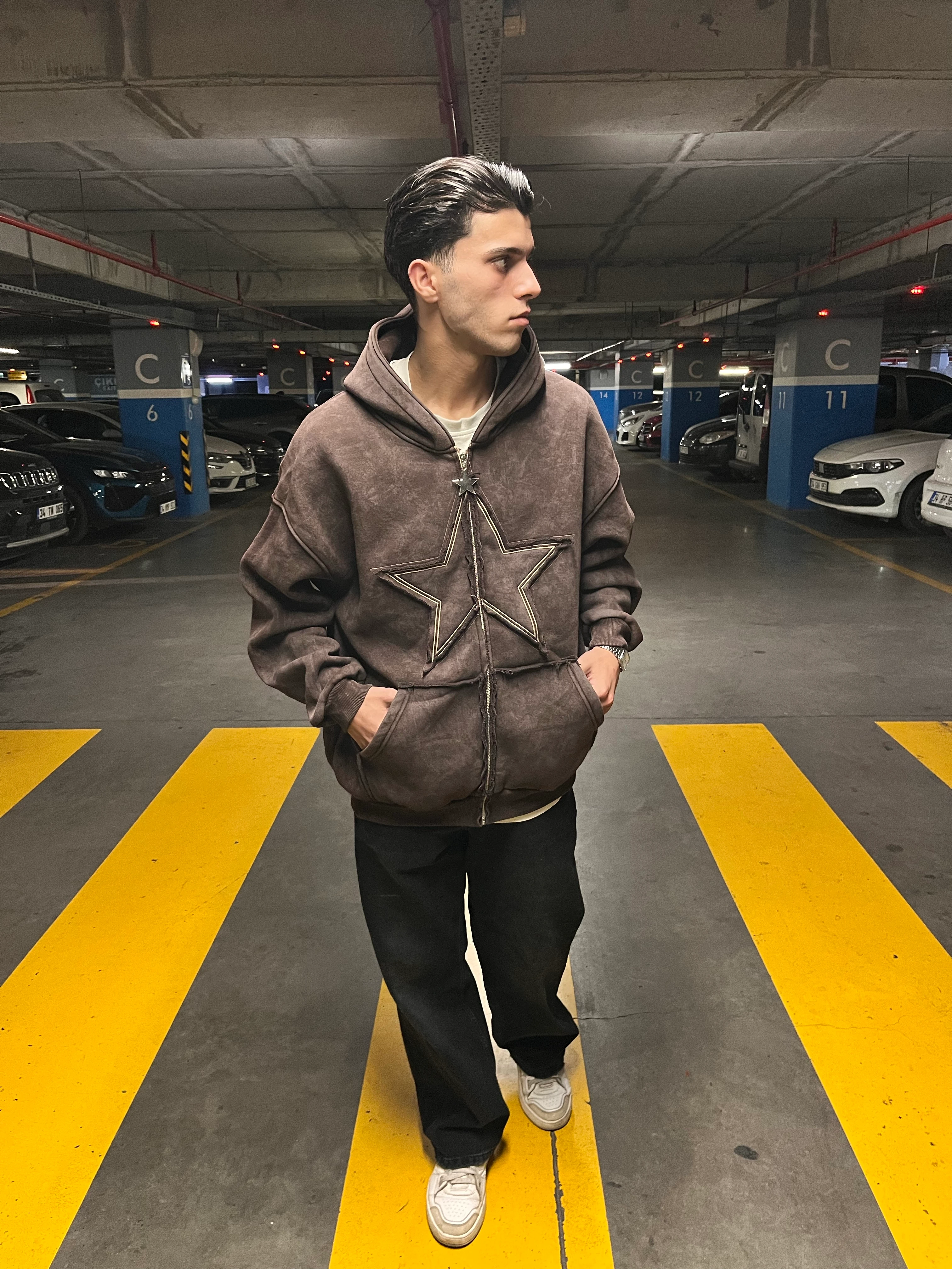 YILDIZ STRAYT WASHED ZİP - KAHVERENGİ