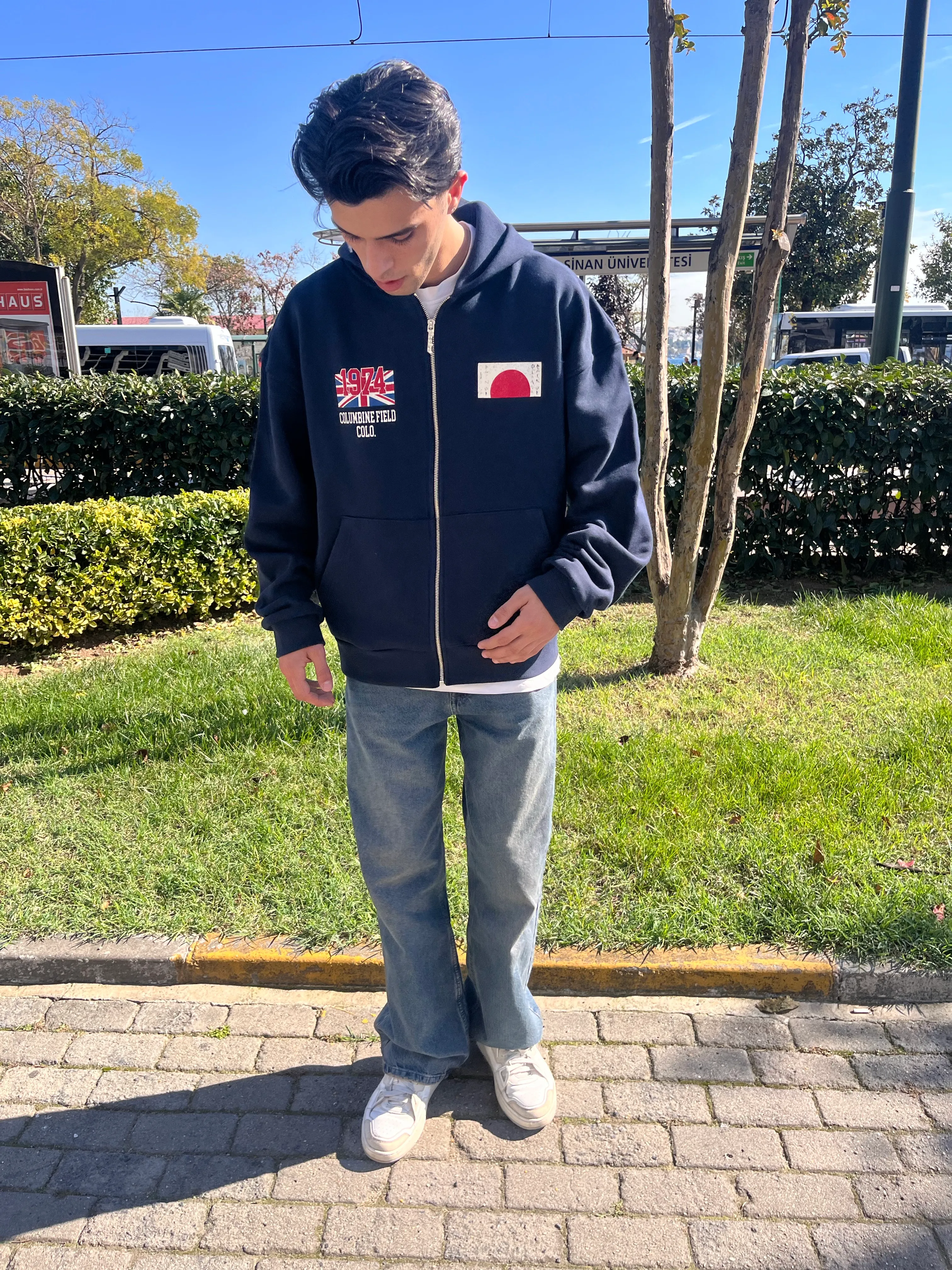 DİEGONEL WAR BASKILI ZİP - LACİVERT