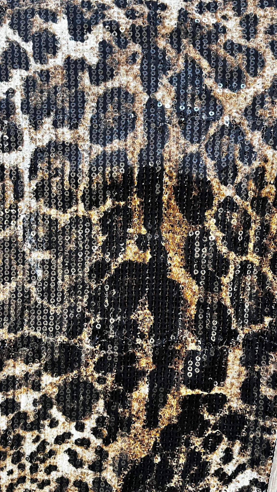 İSPANYOL PAÇA LEOPAR DESENLİ ŞEFFAF PAYETLİ PANTALON