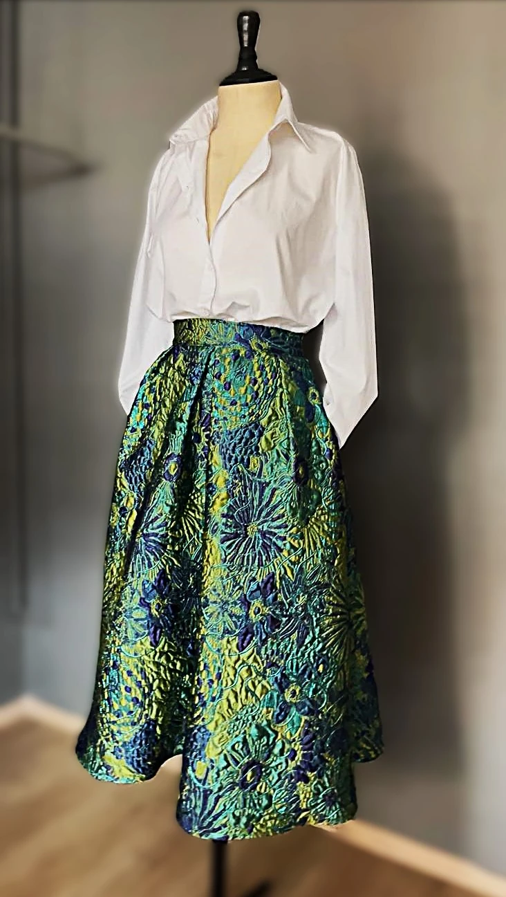 HAPPY YEŞİL ÇİÇEK DESENLİ JAKAR  ETEK