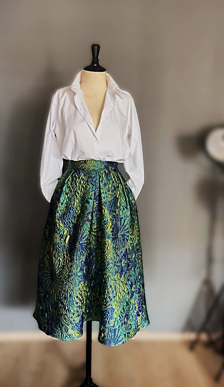 HAPPY YEŞİL ÇİÇEK DESENLİ JAKAR  ETEK