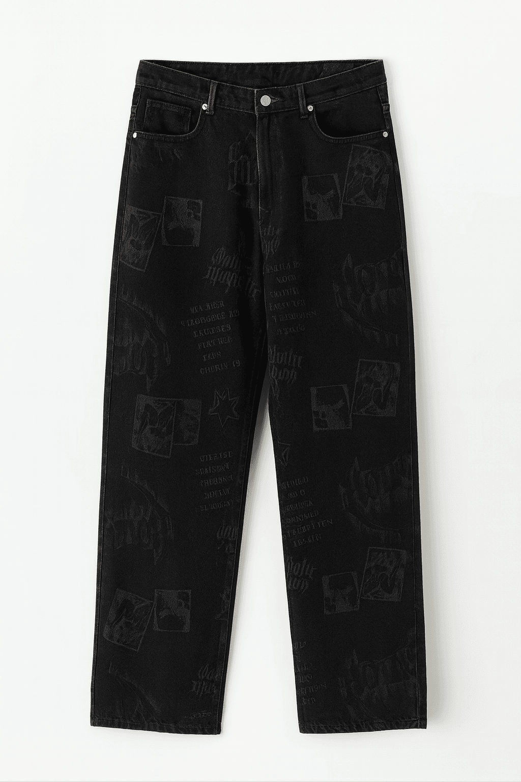 Cobby Lazer Efekt Baskılı Baggy Erkek Jean - Siyah