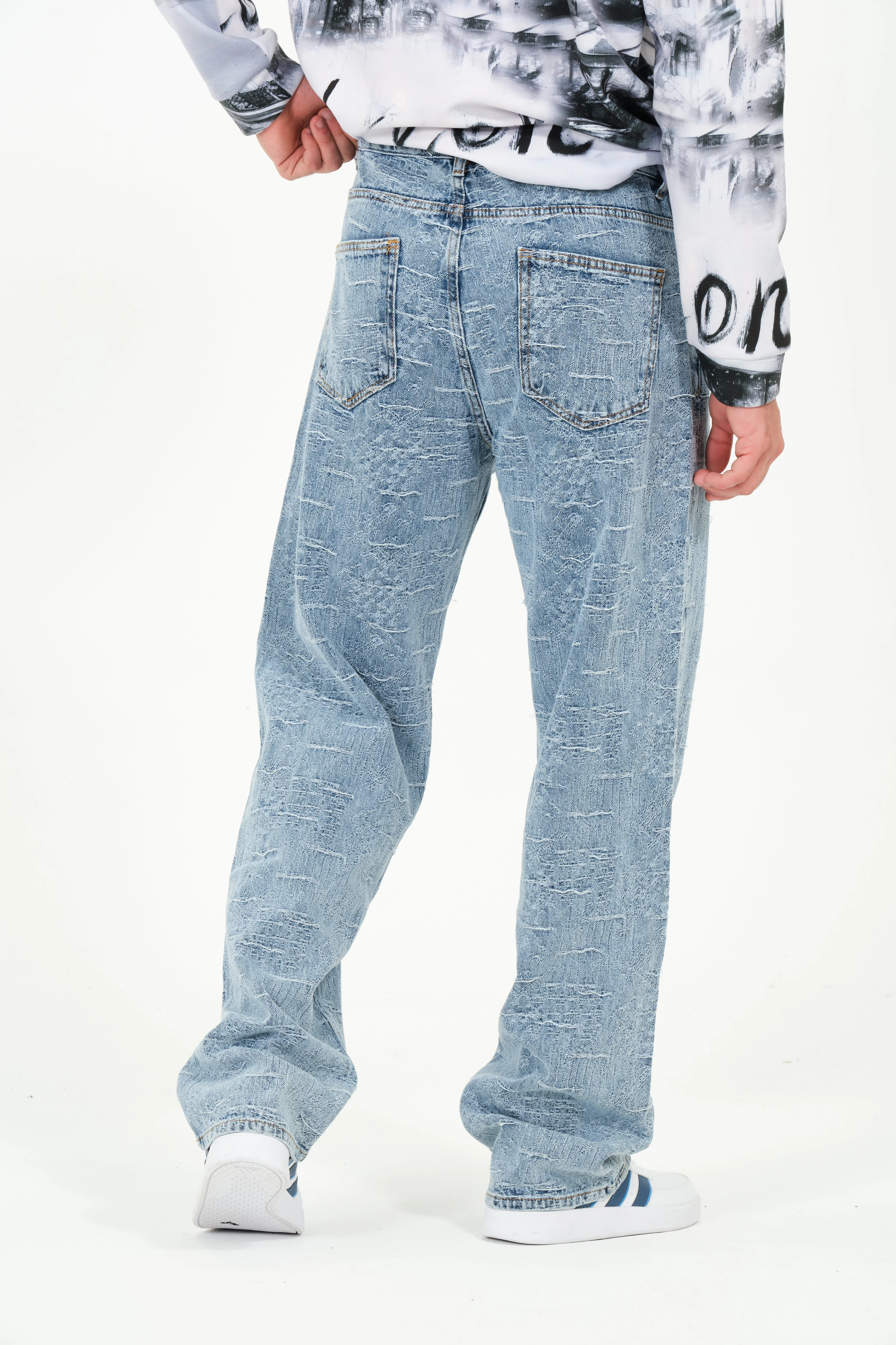 Pull Yırtık Efektli Baggy Erkek Jean Pantolon