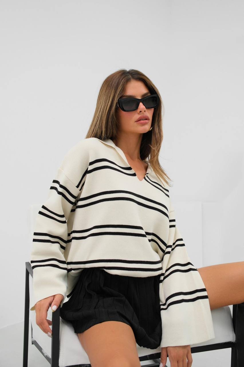 Grace Polo Neck Striped Knitwear Woman Sweater