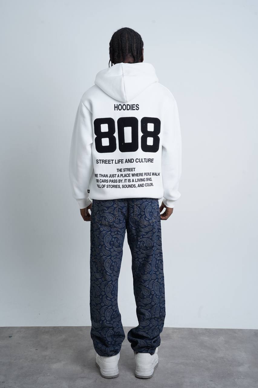 808 Numara Baskılı Oversize Kesim Erkek Hoodie