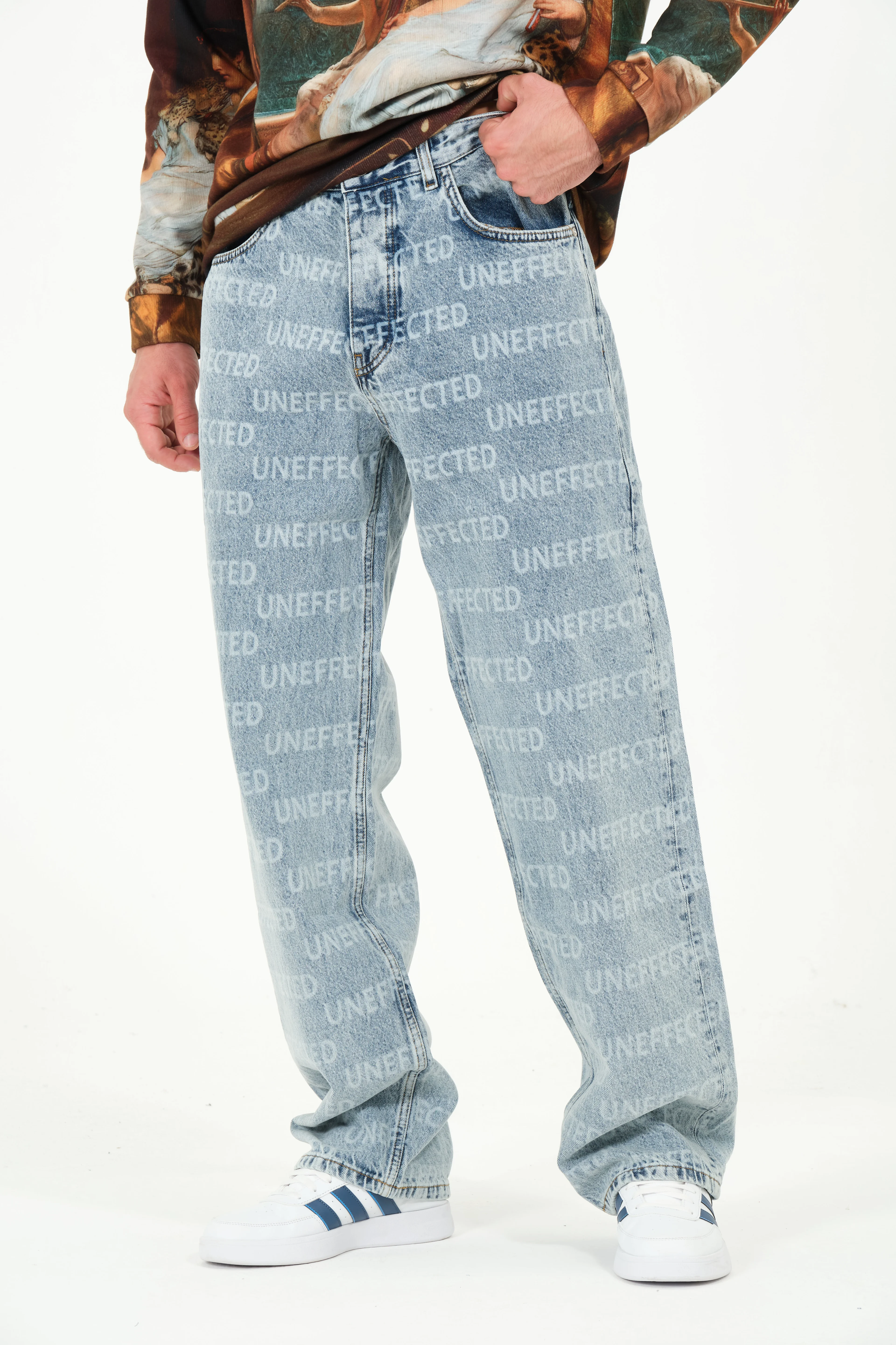 Uneffected Baskılı Özel Tasarım Erkek Baggy Jean Pantolon