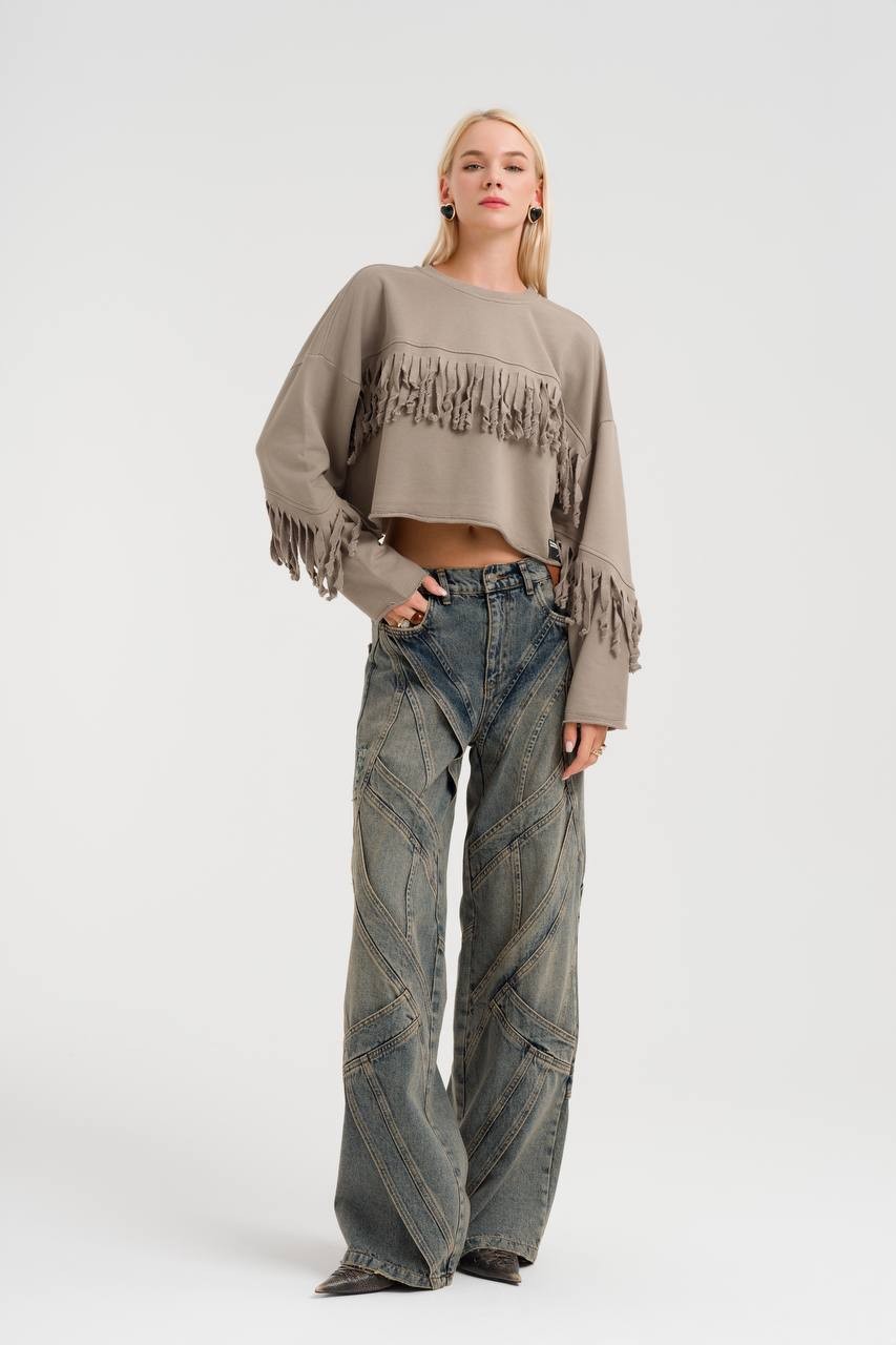 Sadie Püskül Detaylı Crop Sweatshirt 1009