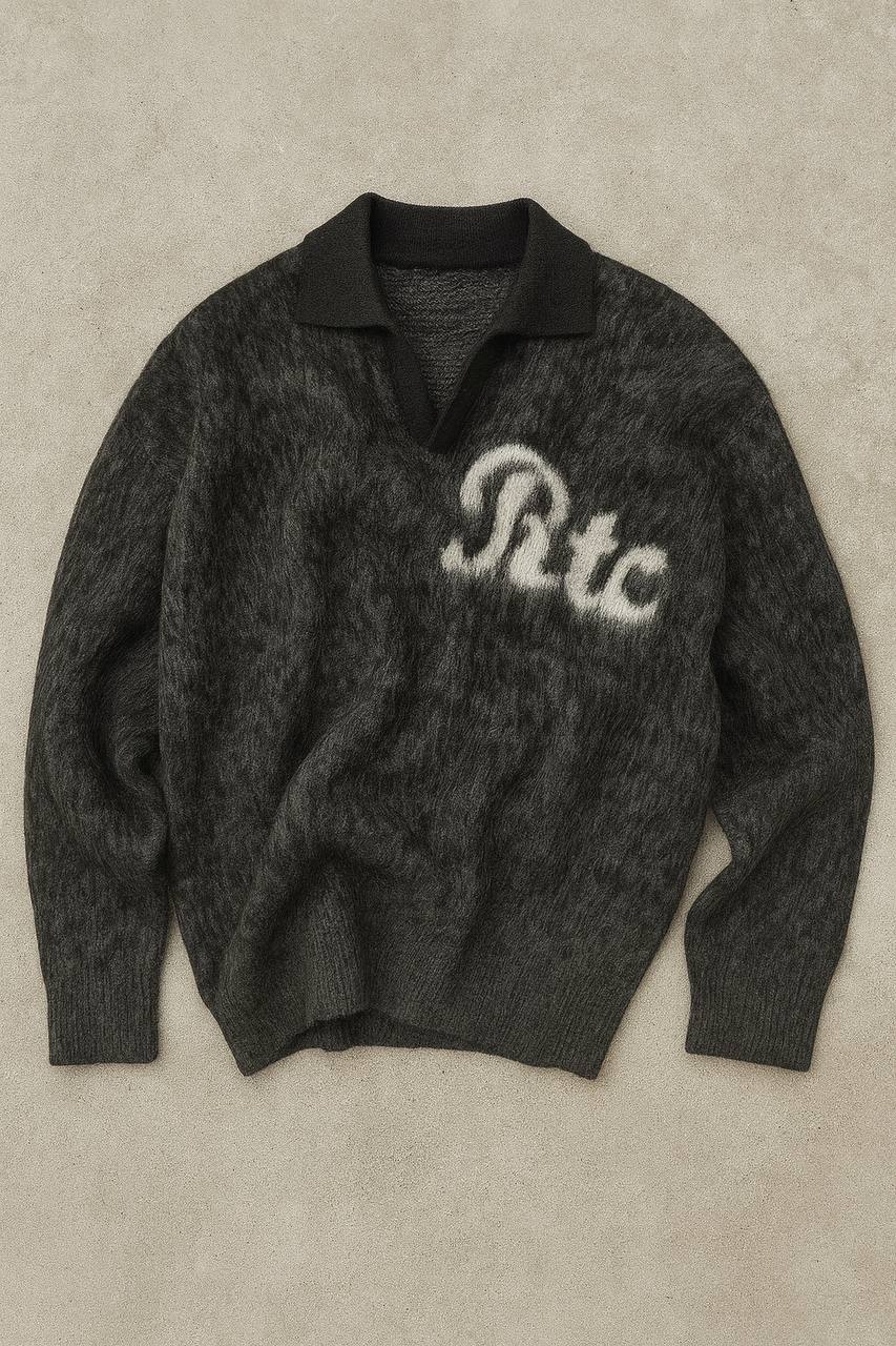 Lany Oversize Kesim Polo Yaka Erkek Triko - Siyah