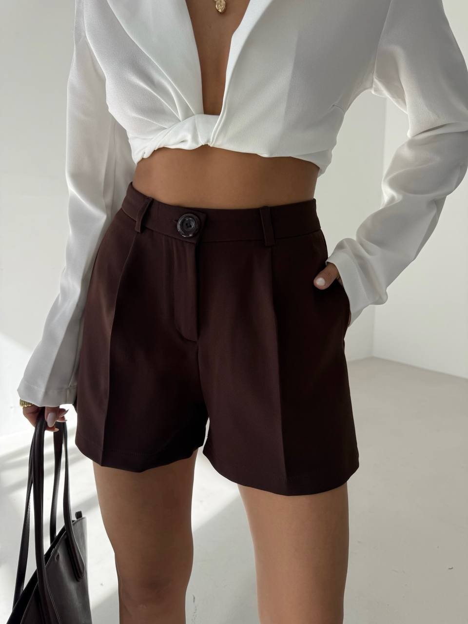 Nikos High Waist Women's Shorts -52203029 - Kahve