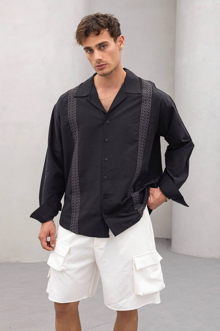 Jaden Nakış İşlemeli Oversize Kesim Erkek Gömlek