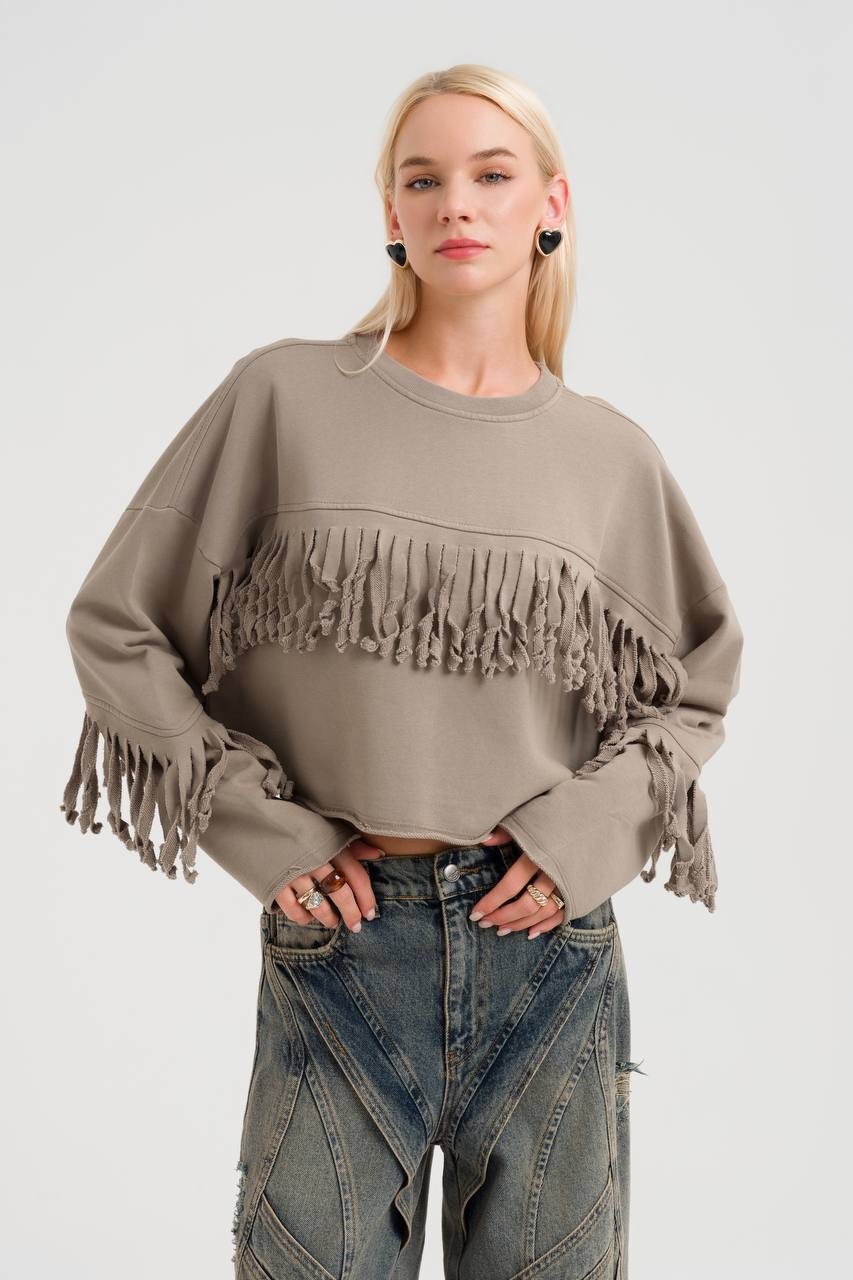 Ghali Tassel Detailed Crop Sweatshirt - 1009