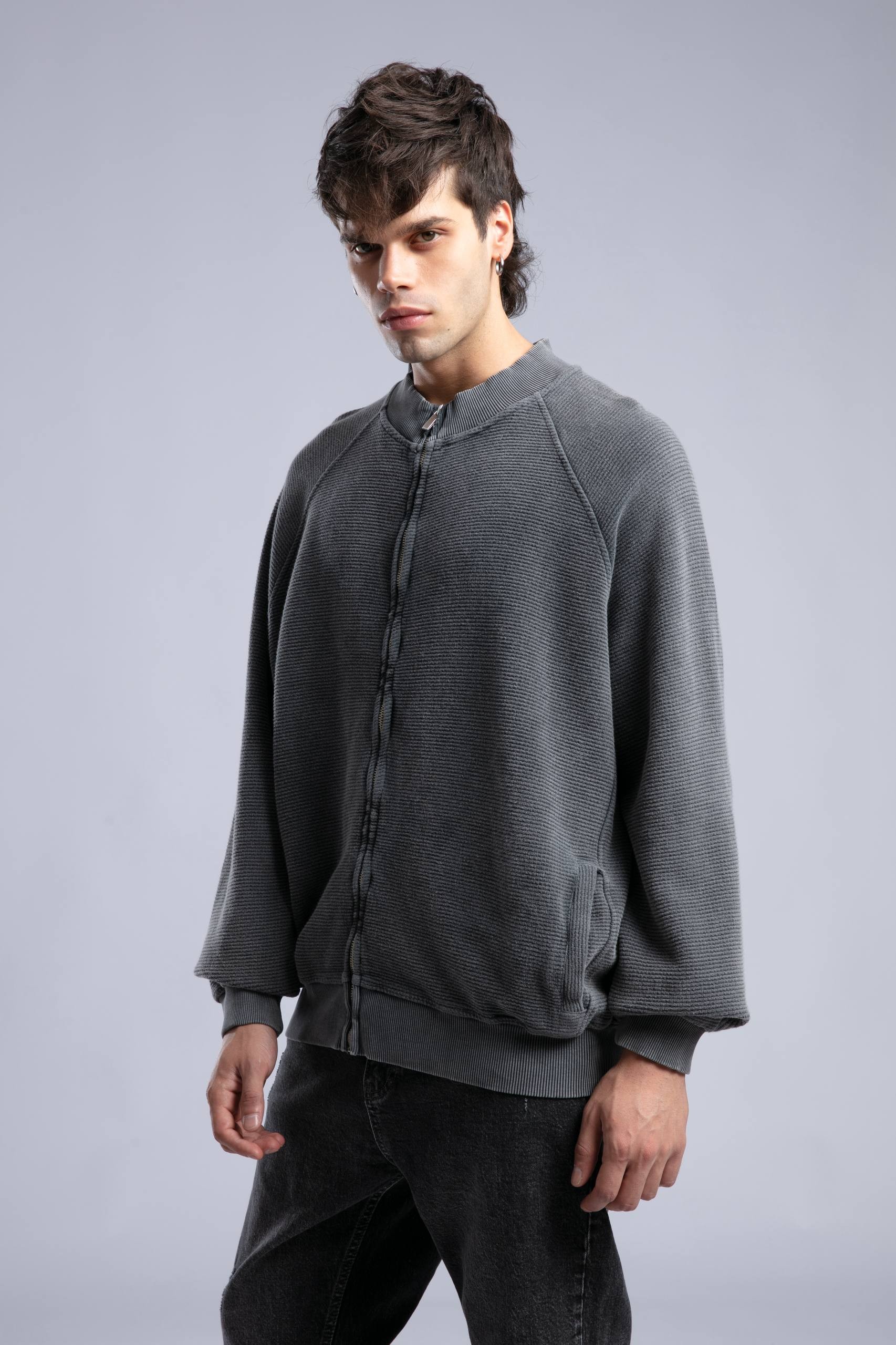 Patrick Ön Fermuar Detaylı Oversize Kesim Erkek Sweatshirt