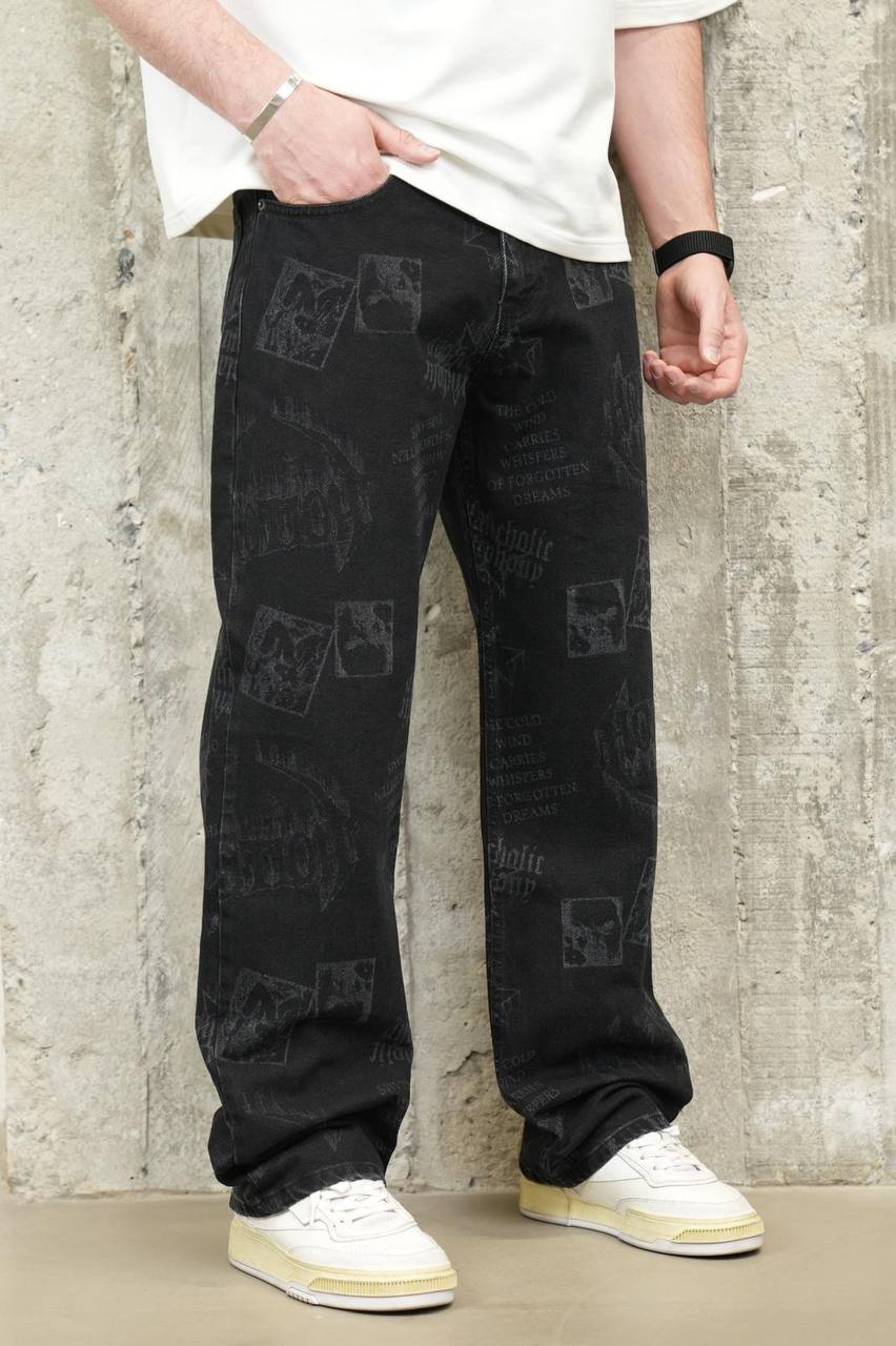 Cobby Lazer Efekt Baskılı Baggy Erkek Jean