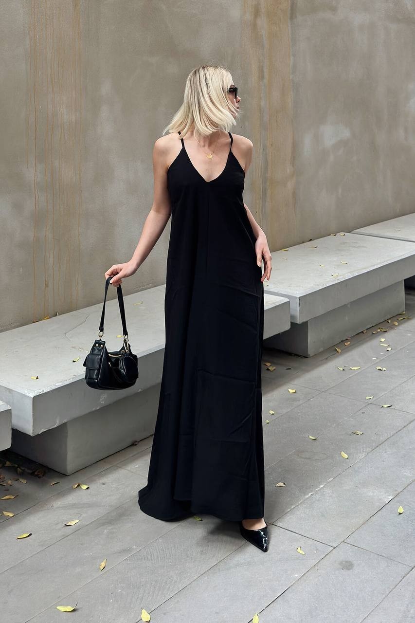 Nagisa Askılı Elbise - Siyah